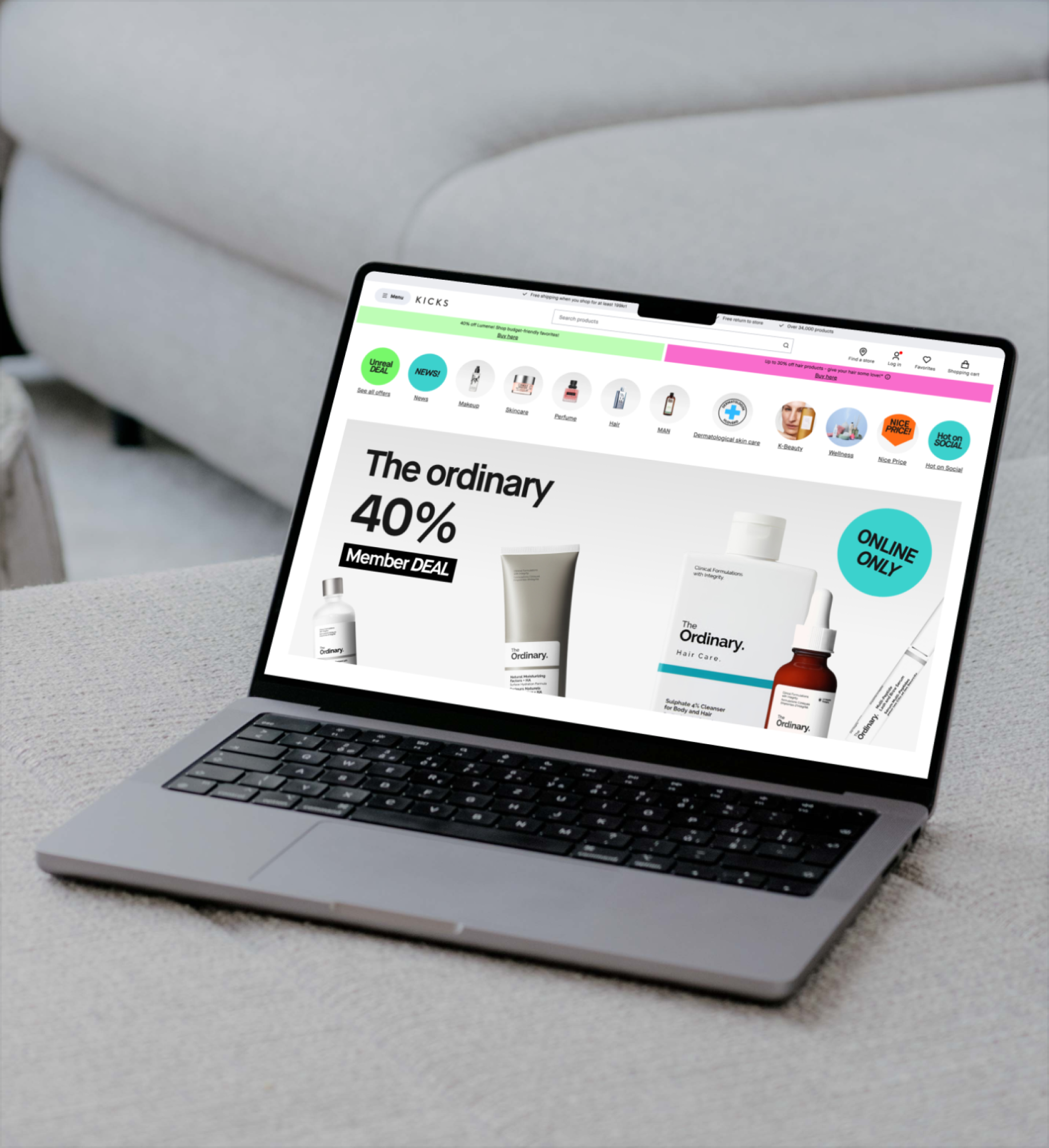KICKS e-commerce on laptop