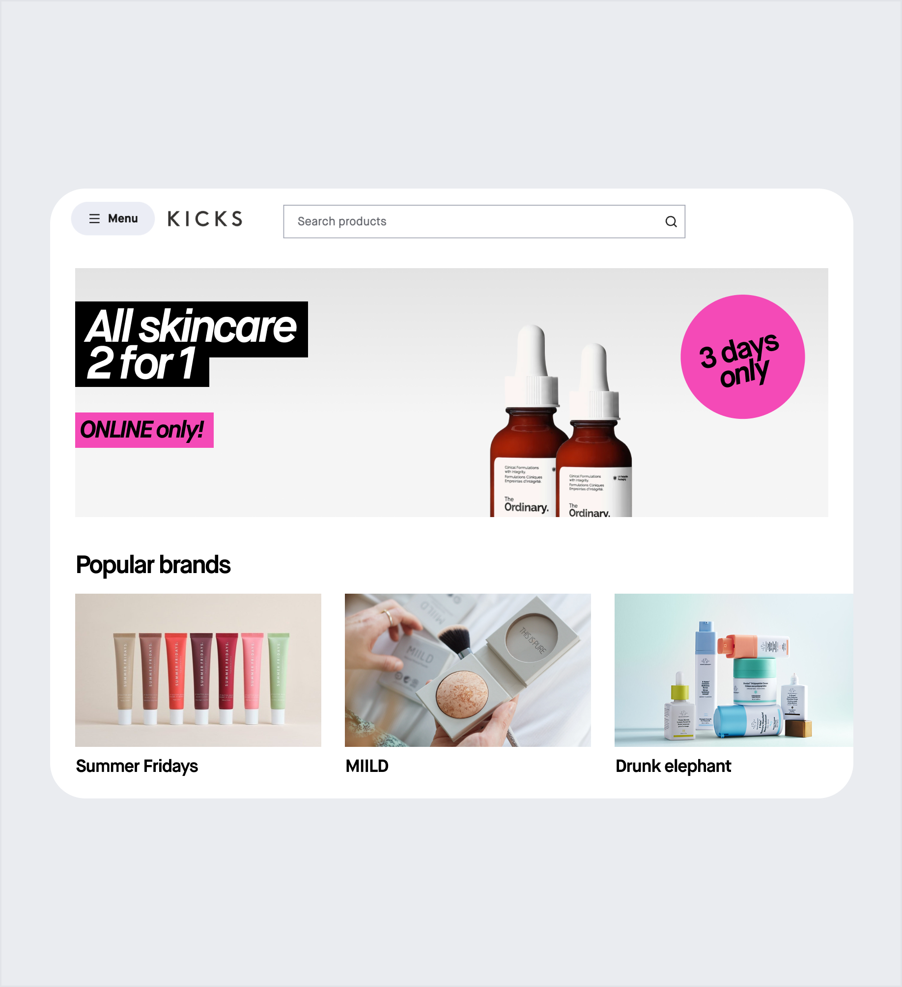 KICKS skincare promotional design