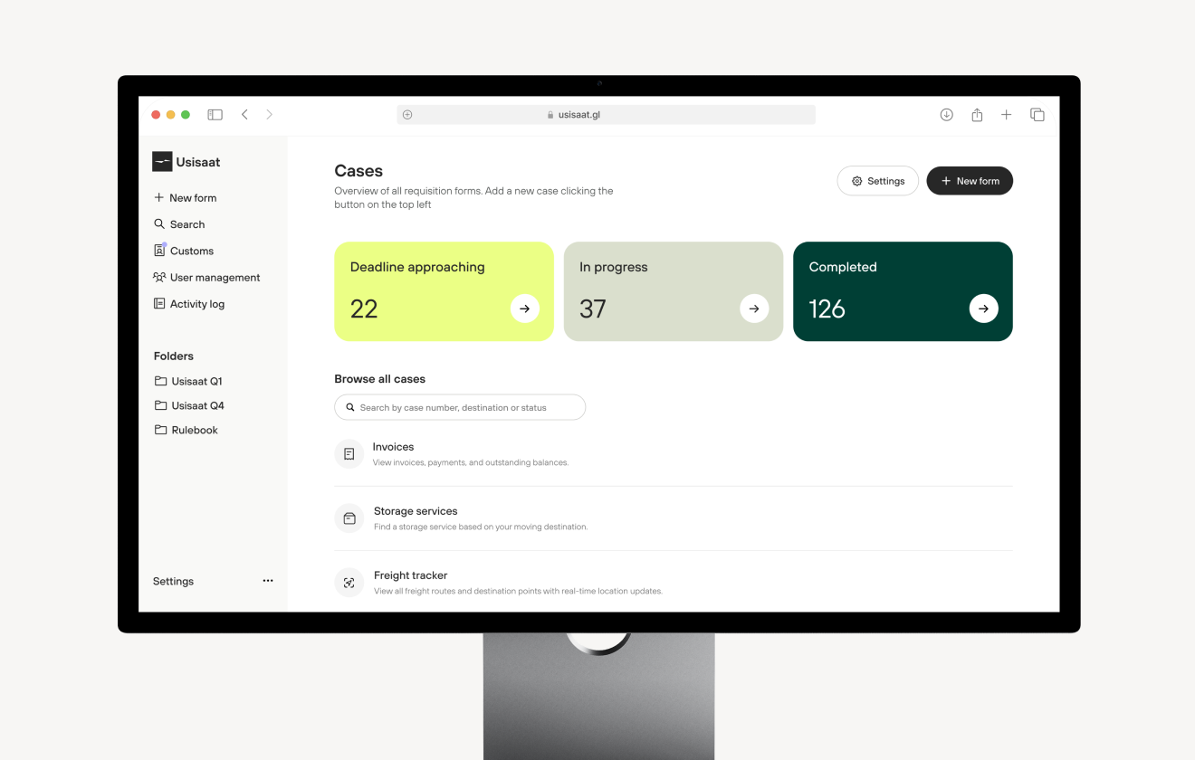 Usisaat cases dashboard on desktop
