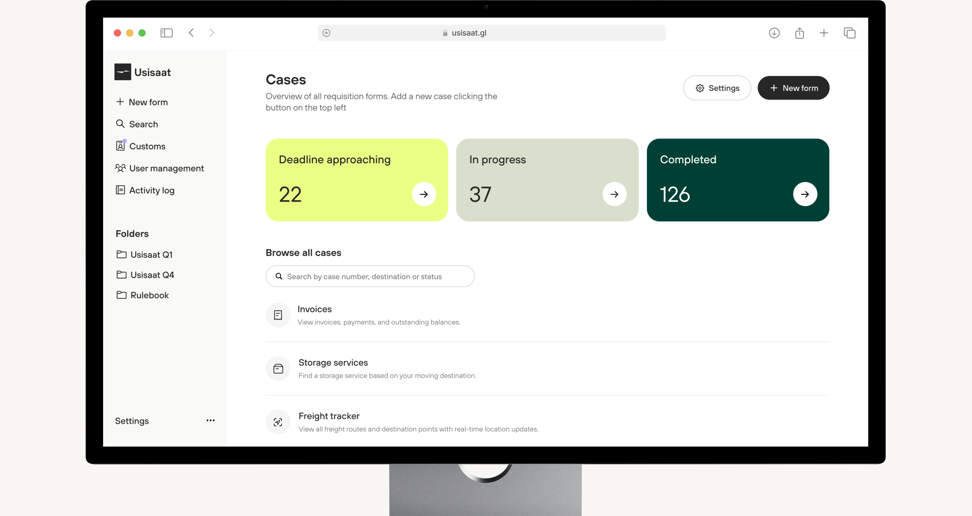 Usisaat cases dashboard