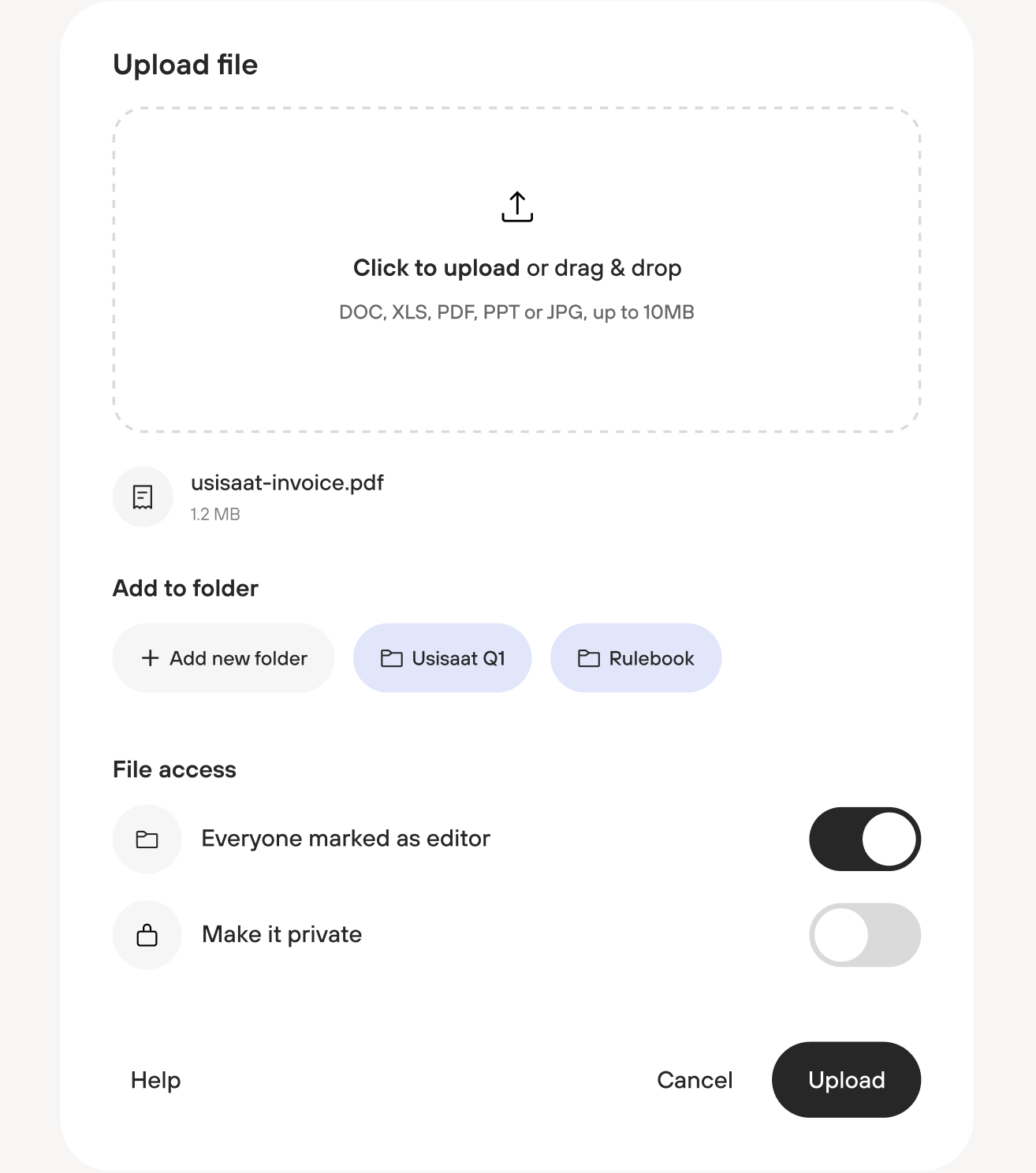 Usisaat upload file dialog